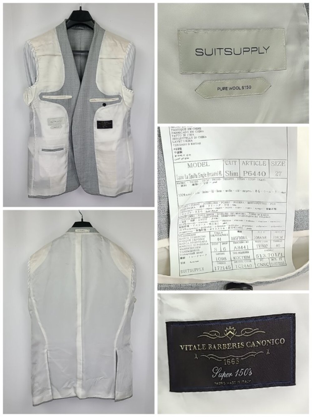 Suitsupply La Spalla Super 150'S Wool 2 Piece Suit 44S - Pants W37xL29 - Picture 7 of 15